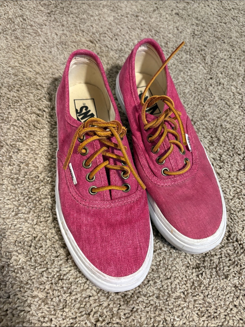 Vans Women's Canvas Sneakers in Fuchsia with Tan Leather Laces
